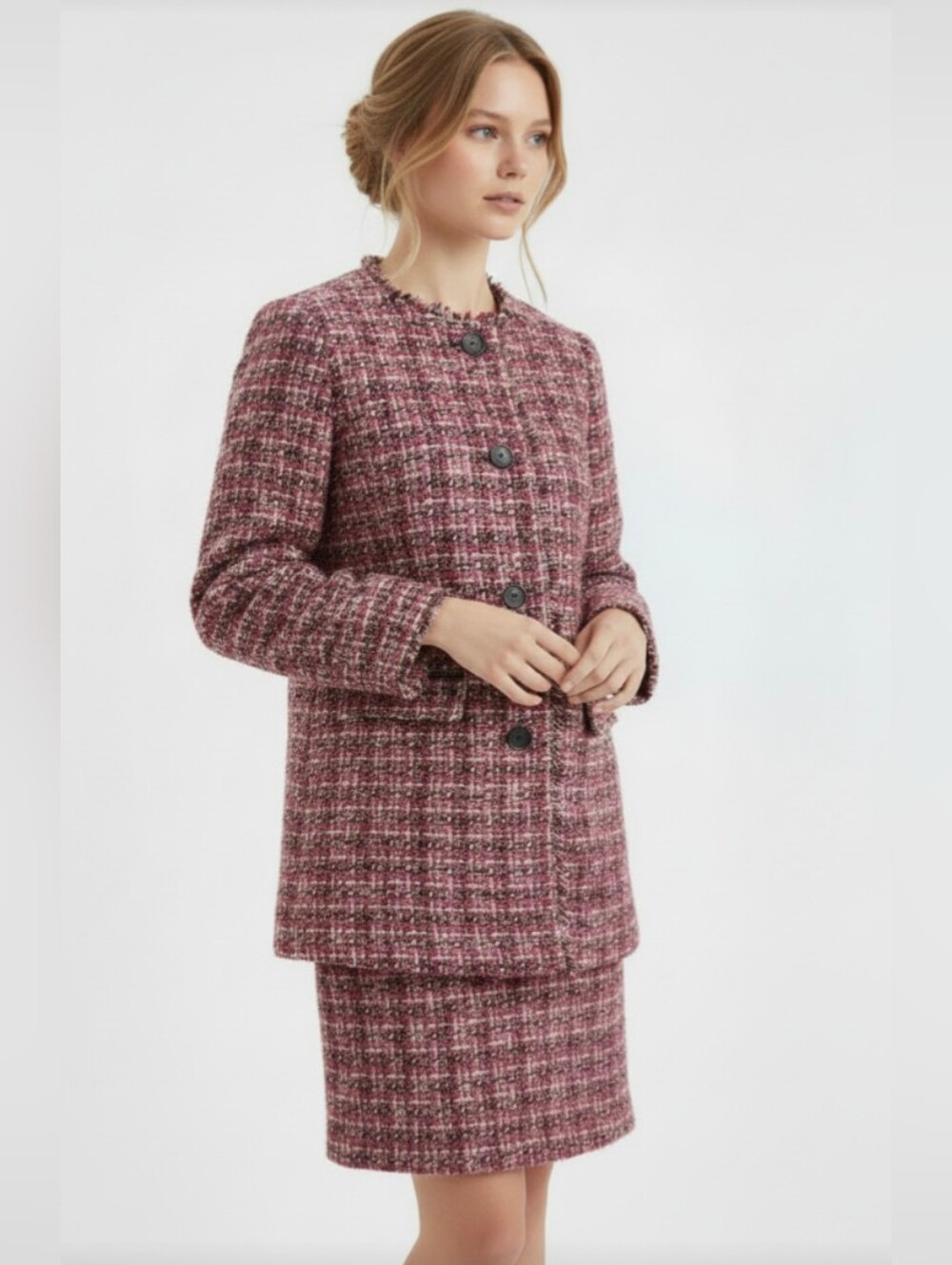 NWOT! TALBOTS! STUNNING RED, ORANGE, BROWN, BLK & CREAM WOOL+ SKIRT SUIT! SZ 2P